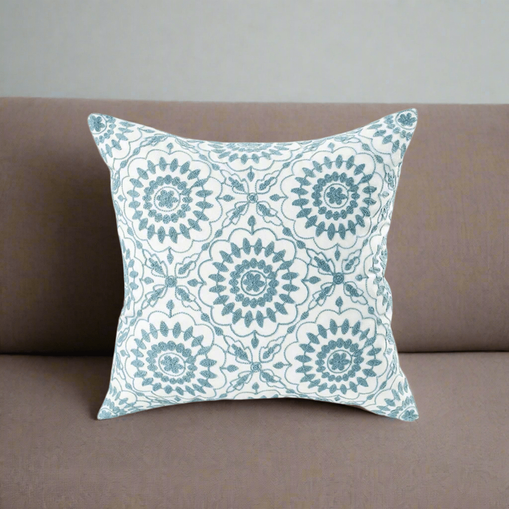 Blue Flora Embroidered Pillow Cover Pillow Covers - Pillow Blooms