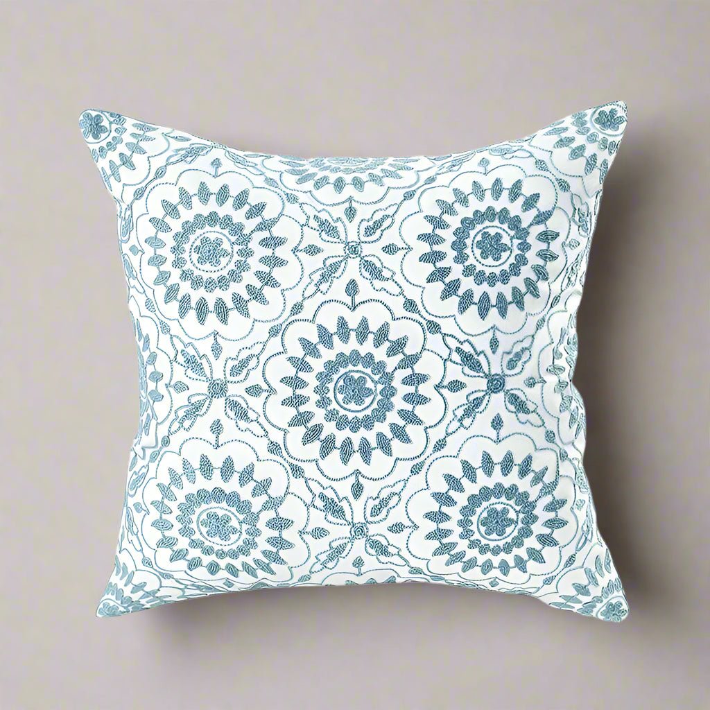 Blue Flora Embroidered Pillow Cover Pillow Covers - Pillow Blooms
